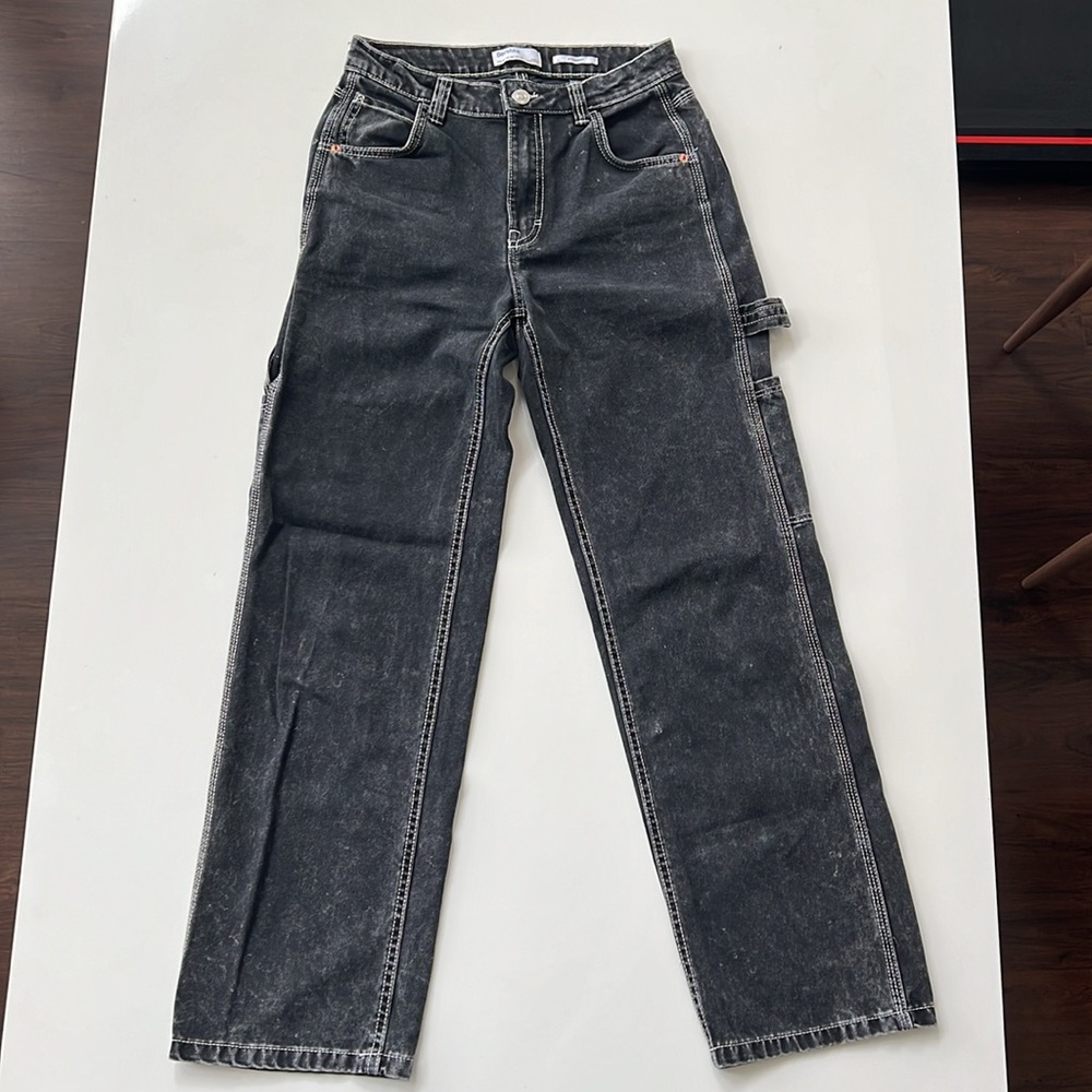 Bershka Washed Out Straight Leg Black Jeans